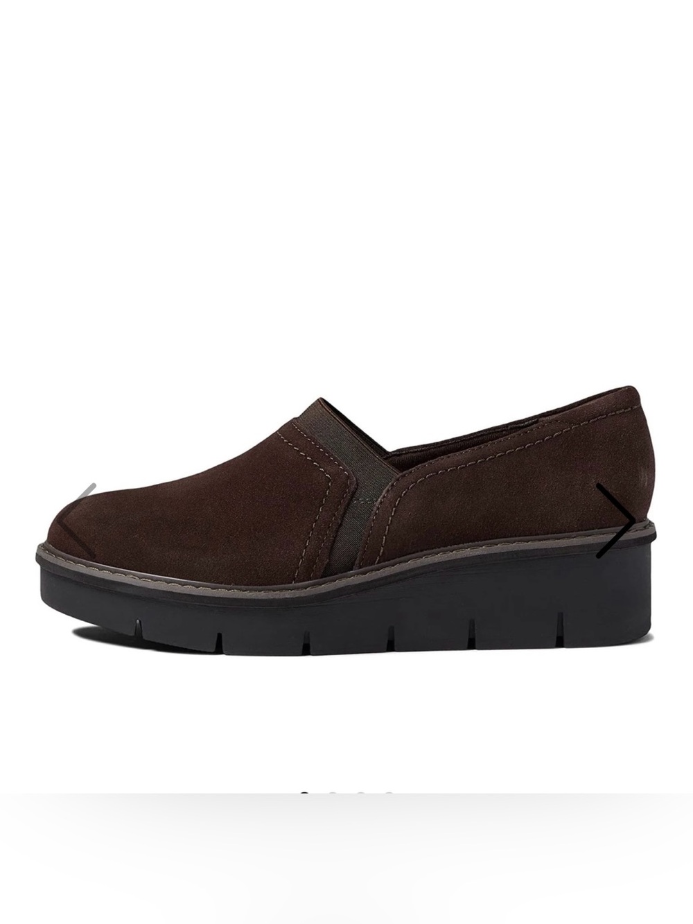 Final sale New Clarks Airabell brown genuine suede slip on platform shoes sz 8.5